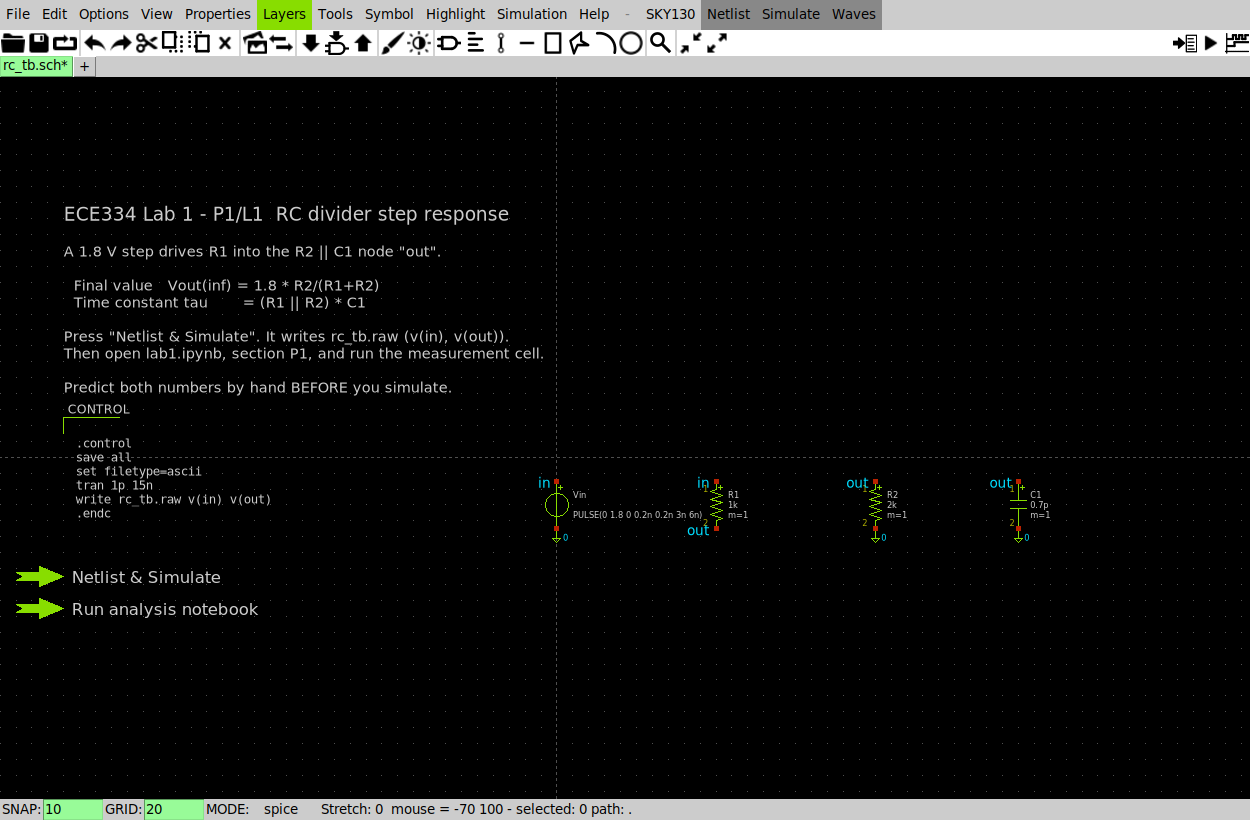 RC divider testbench in XSchem