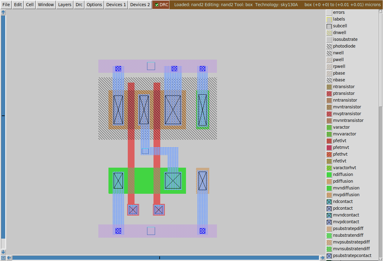 The finished NAND2 layout